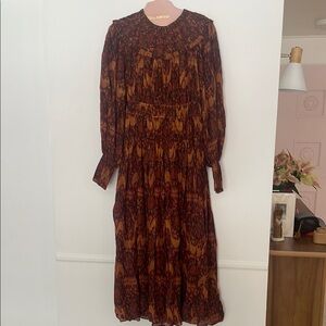 Ulla Johnson Long Sleeve Dress in Rich Brown and Black